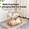 Two-Tier Wooden Cat Bed with Sisal Scratcher and Woven Mats
