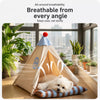 Semi-Enclosed Cotton-Linen Pet Bed Tent for Cats and Small Dogs