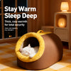 Enclosed Plush Pet Bed with Carry Handle for Cats and Small Dogs