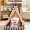 Semi-Enclosed Cotton-Linen Pet Bed Tent for Cats and Small Dogs
