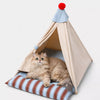 Semi-Enclosed Cotton-Linen Pet Bed Tent for Cats and Small Dogs