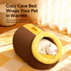 Enclosed Plush Pet Bed with Carry Handle for Cats and Small Dogs