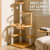 Solid Wood Cat Tree with Cat Houses and Multi-Level Platforms