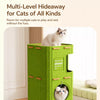 4-Tier Solid Wood Cat Tree with Enclosed Hideaway and Scratch Pad