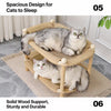 Two-Tier Wooden Cat Bed with Sisal Scratcher and Woven Mats