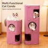 4-Tier Solid Wood Cat Tree with Enclosed Hideaway and Scratch Pad
