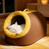 Enclosed Plush Pet Bed with Carry Handle for Cats and Small Dogs