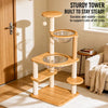 Solid Wood Cat Tree with Cat Houses and Multi-Level Platforms