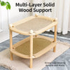Two-Tier Wooden Cat Bed with Sisal Scratcher and Woven Mats