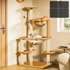 Solid Wood Cat Tree with Cat Houses and Multi-Level Platforms