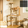 Solid Wood Cat Tree with Cat Houses and Multi-Level Platforms