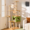 Solid Wood Cat Tree with Cat Houses and Multi-Level Platforms