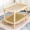 Two-Tier Wooden Cat Bed with Sisal Scratcher and Woven Mats