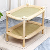 Two-Tier Wooden Cat Bed with Sisal Scratcher and Woven Mats